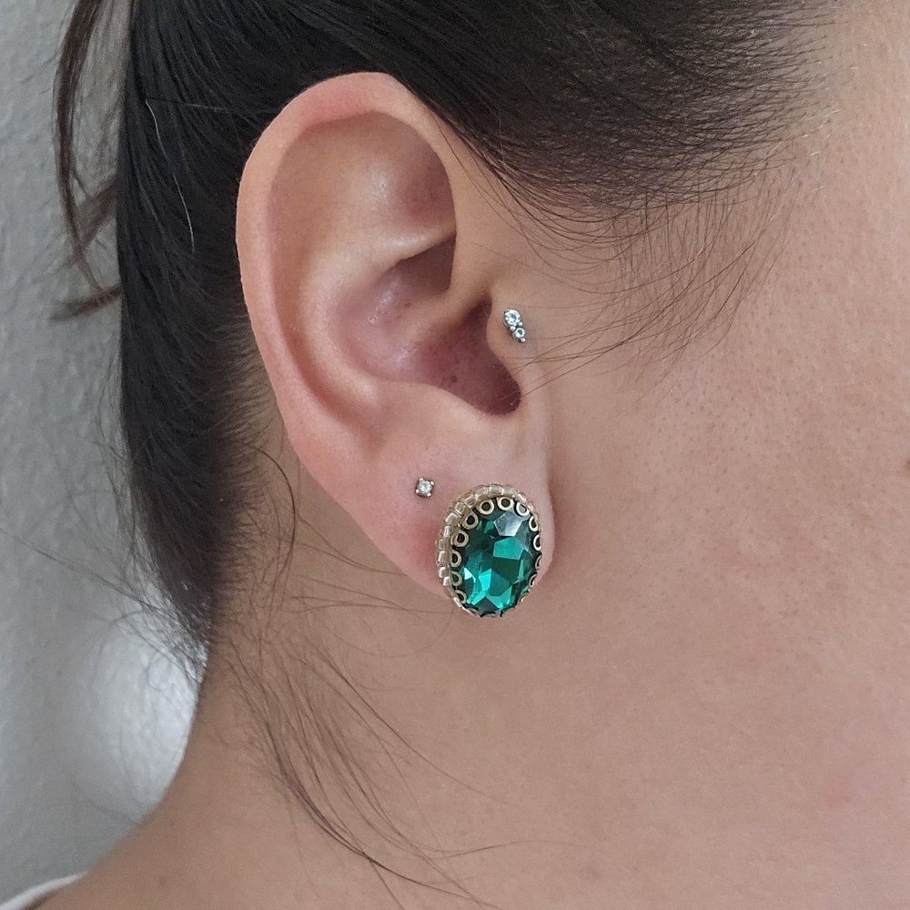 Deepa Gurnari Aria Oval Crystal Stud Earrings In Emerald - Picture 7 of 10